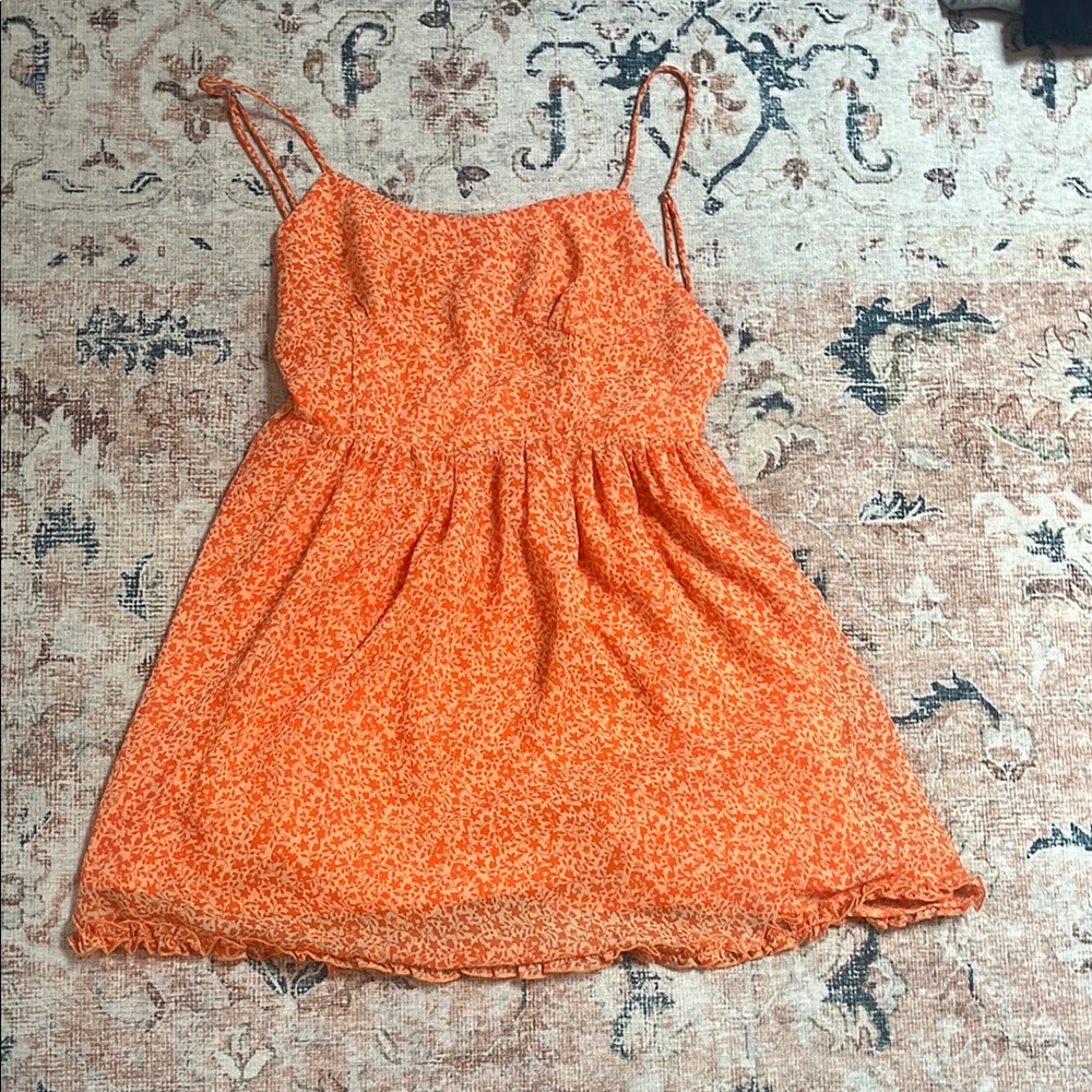 Orange Floral Spaghetti Strap Dress